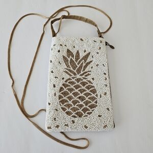 Bamboo Trading Co. beaded pineapple crossbody gold white tropical hand bag